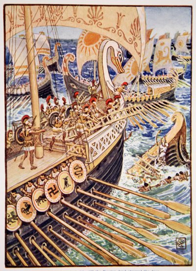 Barco contra barco, hasta que los muertos persas cubrieron el fondo 